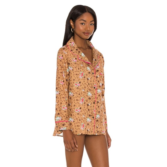 REVOLVE Plush Silky Floral Cheetah Pajama Set in Brown Multi - Picture 2 of 4